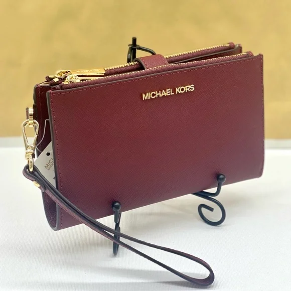 Michael Kors DoubleZip Wallet Wristlet Phone Case Dark Cherry - Picture 2 of 10